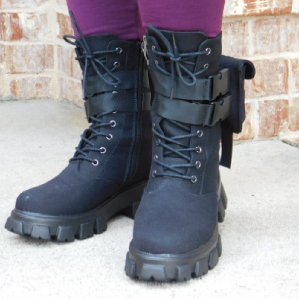 Liliana Chunky Heel Combat Boots w/Pouch